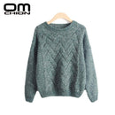 Women Chevron Self Mohair Pull Over Sweater-Dark Grey-One Size-JadeMoghul Inc.