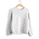 Women Chevron Self Mohair Pull Over Sweater-Dark Grey-One Size-JadeMoghul Inc.