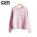 Women Chevron Self Mohair Pull Over Sweater-Dark Grey-One Size-JadeMoghul Inc.