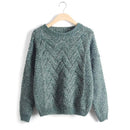 Women Chevron Self Mohair Pull Over Sweater-Green-One Size-JadeMoghul Inc.