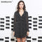 Women Chiffon Ruffle Printed Wrap Dress-Black Dot-L-JadeMoghul Inc.