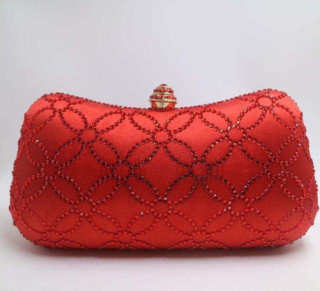 Women Colored Crystal Formal Party Clutch-Flower Red-JadeMoghul Inc.