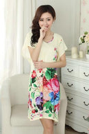 Women Cotton Floral Print Night Shirt Dress-2-One Size-JadeMoghul Inc.