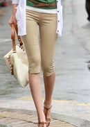 Women Cropped Cotton Pants With Button detailing-Khaki-S-JadeMoghul Inc.