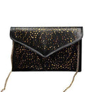 Women Cut Work Envelope Clutch With Metal Chain Shoulder Strap-Black-31cm x 20cm x 2cm-JadeMoghul Inc.