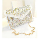 Women Cut Work Envelope Clutch With Metal Chain Shoulder Strap-Black-31cm x 20cm x 2cm-JadeMoghul Inc.
