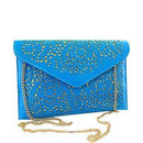 Women Cut Work Envelope Clutch With Metal Chain Shoulder Strap-Blue-31cm x 20cm x 2cm-JadeMoghul Inc.