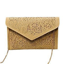 Women Cut Work Envelope Clutch With Metal Chain Shoulder Strap-Khaki-31cm x 20cm x 2cm-JadeMoghul Inc.