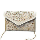 Women Cut Work Envelope Clutch With Metal Chain Shoulder Strap-White-31cm x 20cm x 2cm-JadeMoghul Inc.