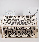 Women Cutwork Envelope Clutch Bag With Detachable Shoulder Strap-gold with black-JadeMoghul Inc.