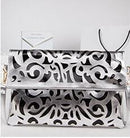 Women Cutwork Envelope Clutch Bag With Detachable Shoulder Strap-silver with black-JadeMoghul Inc.