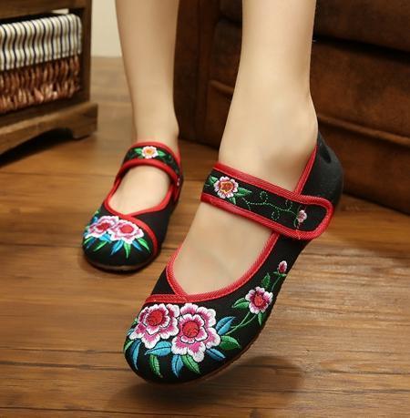 Women Embroidered Sequins Flat Shoes With Ankle Strap Closure-27-7.5-JadeMoghul Inc.