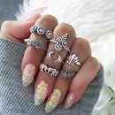 Women Fashion Boho Chic Moon Flowers Rose Antique Silver Plated Midi Rings-R255-JadeMoghul Inc.