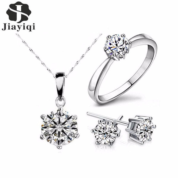 Women Fashion Cubic Zircon Statement Necklace ,Earrings And Ring Jewellery Set-SIZE6-JadeMoghul Inc.