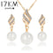 Women Fashion Necklace And Earrings Jewellery Set With simulated Pearls-Gold 42H30-JadeMoghul Inc.