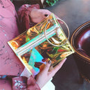 Women Fashion Shiny Transparent Hand Envelope package Ladies Personality Laser Ring Hand Bag PU Zipper Wristlet Totes Clutch-Gold-JadeMoghul Inc.