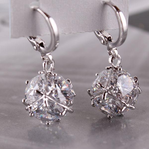 Women Fashion Silver/Gold Square Drop Earrings With Zircon Crystal-white gold plated-JadeMoghul Inc.