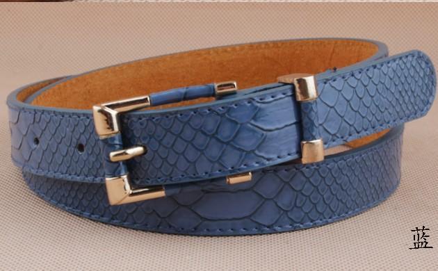 Women Faux Crocodile Leather Belt With Alloy Pin Buckle-blue color-JadeMoghul Inc.