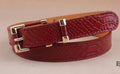 Women Faux Crocodile Leather Belt With Alloy Pin Buckle-dark red color-JadeMoghul Inc.