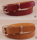 Women Faux Crocodile Leather Belt With Alloy Pin Buckle-dark red color-JadeMoghul Inc.