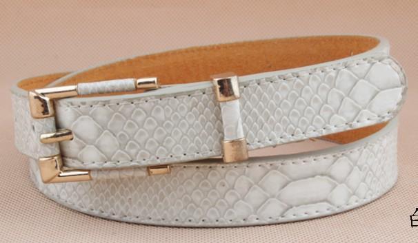 Women Faux Crocodile Leather Belt With Alloy Pin Buckle-white color-JadeMoghul Inc.
