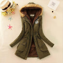 Women Faux Fur Collar Hooded Jacket-Army Green-XXL-JadeMoghul Inc.