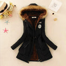 Women Faux Fur Collar Hooded Jacket-Black-XXL-JadeMoghul Inc.