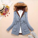 Women Faux Fur Collar Hooded Jacket-Light Blue-XXL-JadeMoghul Inc.