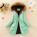 Women Faux Fur Collar Hooded Jacket-Light Green-XXL-JadeMoghul Inc.