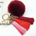 Women faux Fur pom Pom And Tassel Keychain/ Bag Charm-wine red-JadeMoghul Inc.