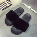 Women Faux Fur / Silk Bow Detailed Beach Rubber Slippers-black-6-JadeMoghul Inc.