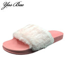 Women Faux Fur / Silk Bow Detailed Beach Rubber Slippers-black-6-JadeMoghul Inc.