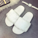 Women Faux Fur / Silk Bow Detailed Beach Rubber Slippers-white 1-6-JadeMoghul Inc.