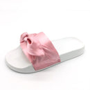 Women Faux Fur / Silk Bow Detailed Beach Rubber Slippers-white-6-JadeMoghul Inc.