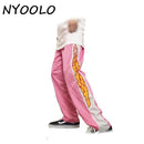 Women flame Printed Casual Pants-Pink-M-JadeMoghul Inc.