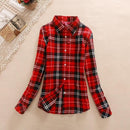 Women Flannel Plaid Button Down Shirt Tunic-901-M-JadeMoghul Inc.