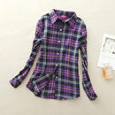 Women Flannel Plaid Button Down Shirt Tunic-901-M-JadeMoghul Inc.