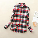 Women Flannel Plaid Button Down Shirt Tunic-903-L-JadeMoghul Inc.