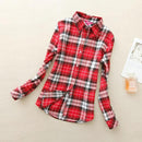 Women Flannel Plaid Button Down Shirt Tunic-917-L-JadeMoghul Inc.