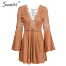 Women Flared Faux Suede Lace Dress-Tan-S-JadeMoghul Inc.