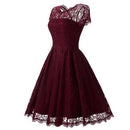 Women Flared Summer Lace Dress-wine red-XXL-JadeMoghul Inc.