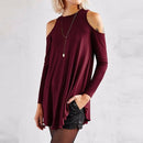 Women Flared Tunic Top With Cold Shoulder Detailing-Wine Red-S-JadeMoghul Inc.