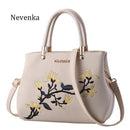 Women Floral Embroidered Patent Leather Hand Bag-white-JadeMoghul Inc.