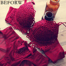 Women Floral Lace Push Up Bra And Panties Set-Black-70B-JadeMoghul Inc.