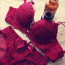 Women Floral Lace Push Up Bra And Panties Set-Red-70B-JadeMoghul Inc.