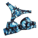 Women Floral Print and Lace Padded Push Up Bra And Seamless Panties Set-Black 2-34B or 75B-JadeMoghul Inc.
