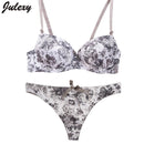 Women Floral Print and Lace Padded Push Up Bra And Seamless Panties Set-White-34C or 75C-JadeMoghul Inc.