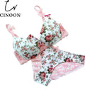 Women Floral Print Silk And Lace Push up Bra And Panties Set-Beige-70A-JadeMoghul Inc.