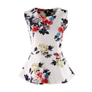 Women floral Printed Sleeveless Peplum style Shirt Top-Beige-L-JadeMoghul Inc.