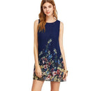 Women Flower Print Scoop Neck Sleeveless A Line Dress-Blue-XS-JadeMoghul Inc.